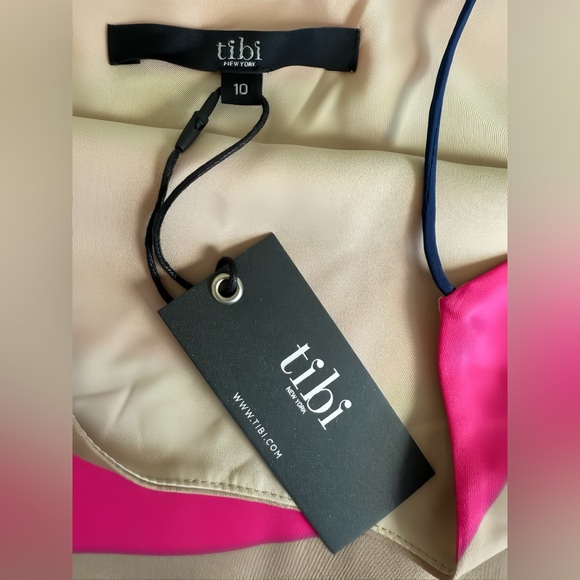 Tibi Pink Striped Scoop Neck Tank Top Size 10 Silk Nylon NWT $198 - Picture 4 of 10